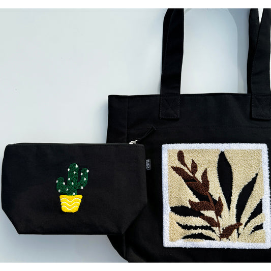 Leafy Tote + Cactus Pouch 🌵