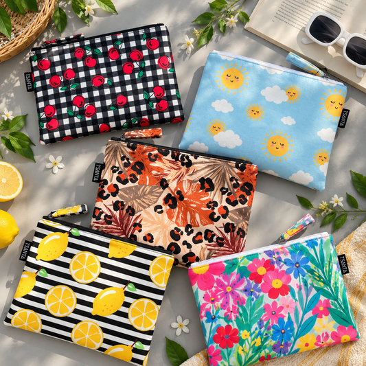 Printed Suede Pouches (Set of 5)