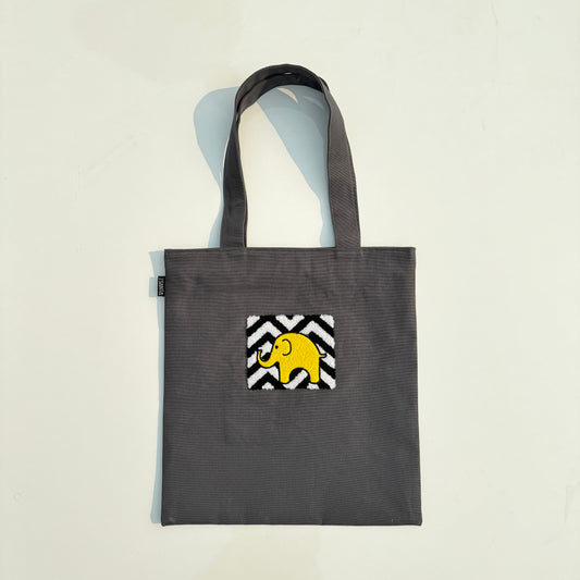 Elephant Tufted Canvas Tote Bag