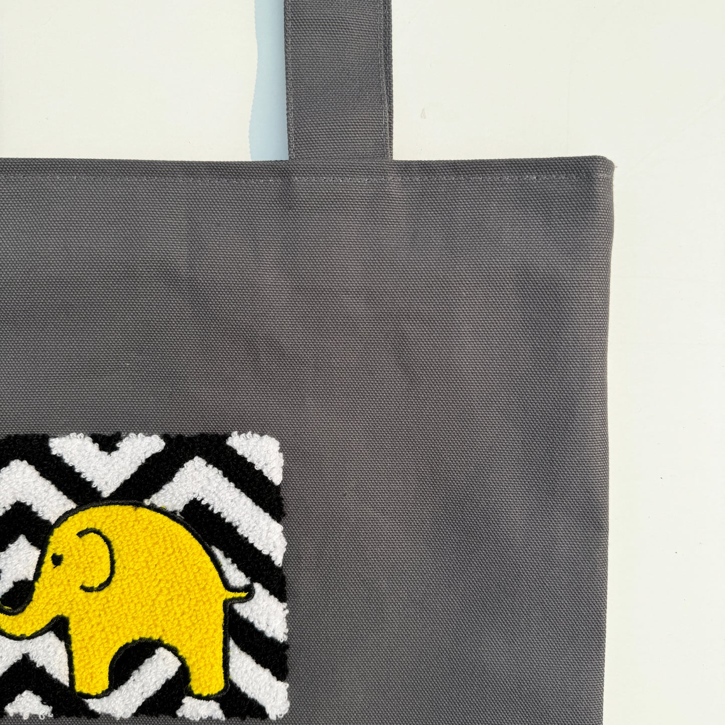 Elephant Tufted Canvas Tote Bag