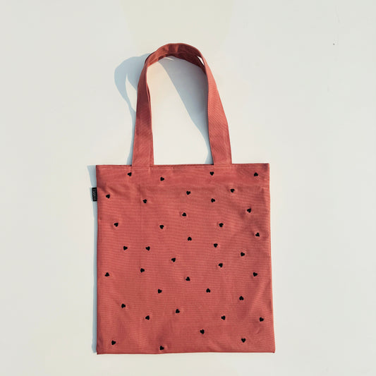 Hearts Embroidered Canvas Tote Bag