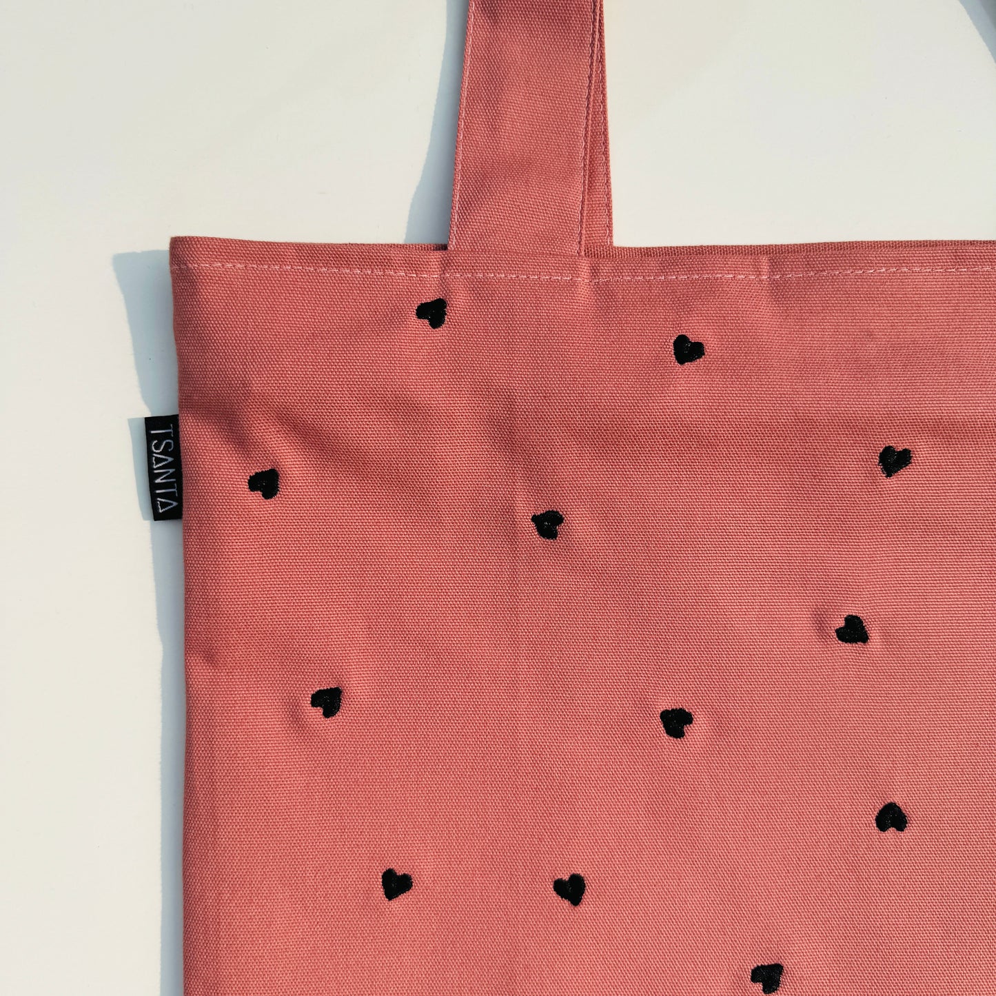 Hearts Embroidered Canvas Tote Bag