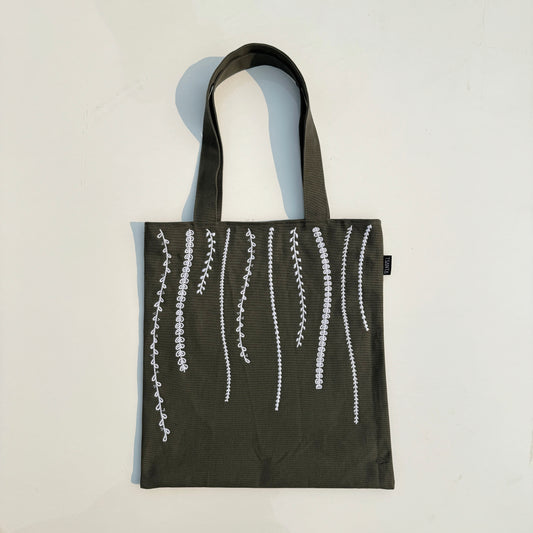 Leaves Embroidered Canvas Tote Bag